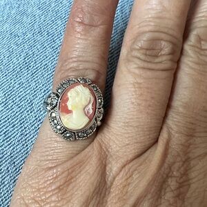 Vintage Style Cameo Ring with Marcasite Detail Size 3.75 #37512